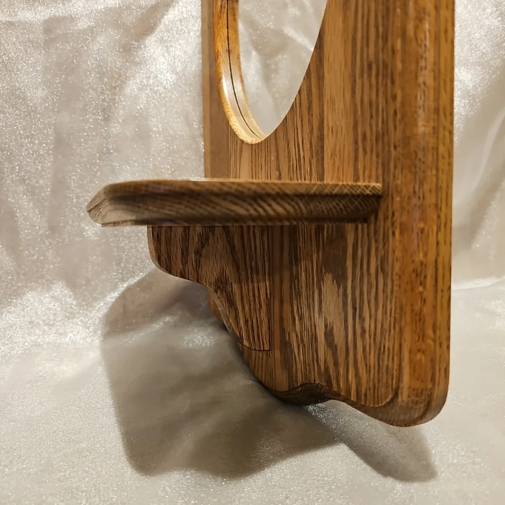 Vintage Hand Madw Elegant Oak Wall Mirror with Shelf